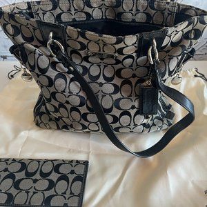Coach Handbag Black/Gray Monogram PLUS Checkbook Holder & Strap